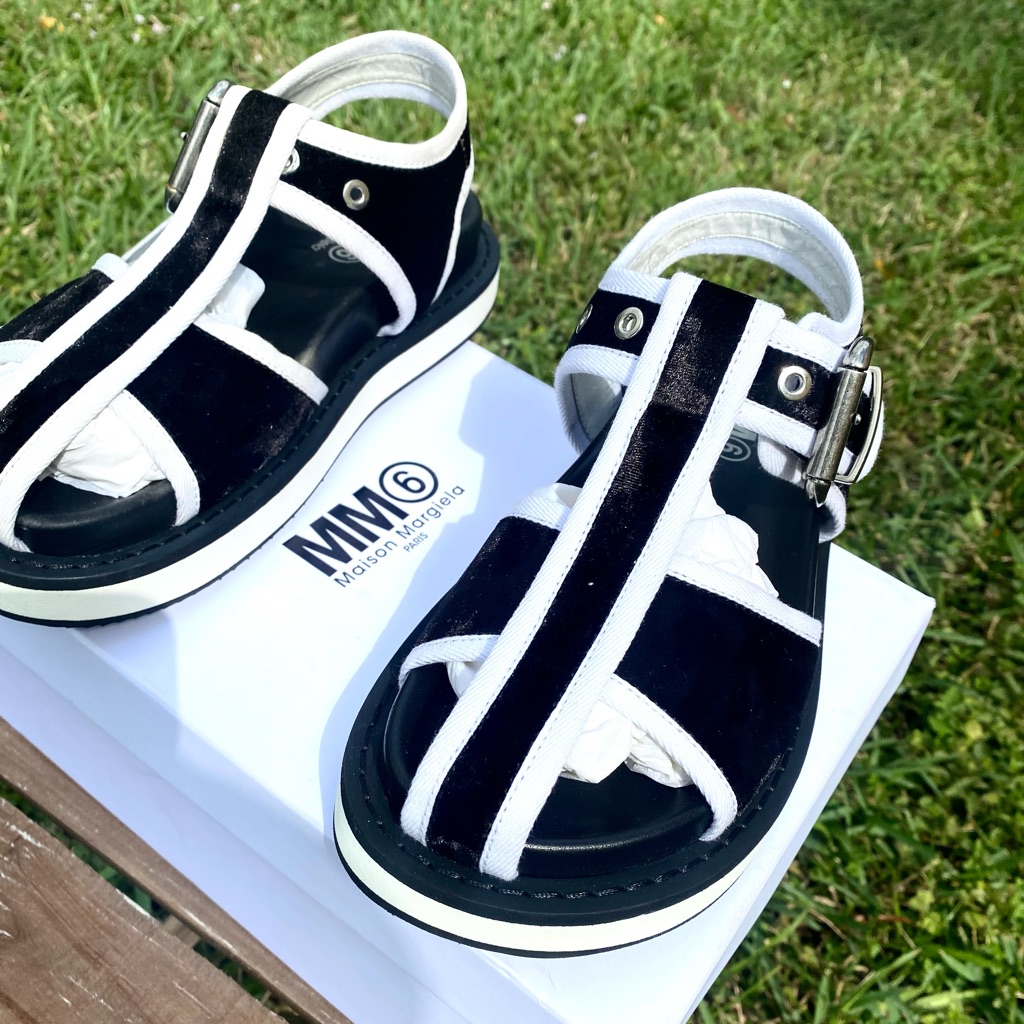 Mm6 Maison Margiela Cutout Two-Tone Velvet Sandals
